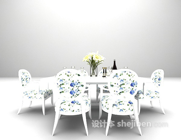 欧式白色餐桌模型下载