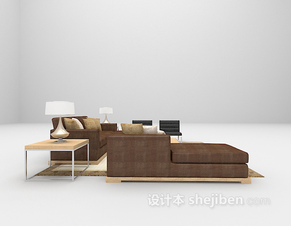 现代风格棕色皮质沙发3d模型下载
