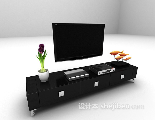 免费现代黑色电视柜3d模型下载