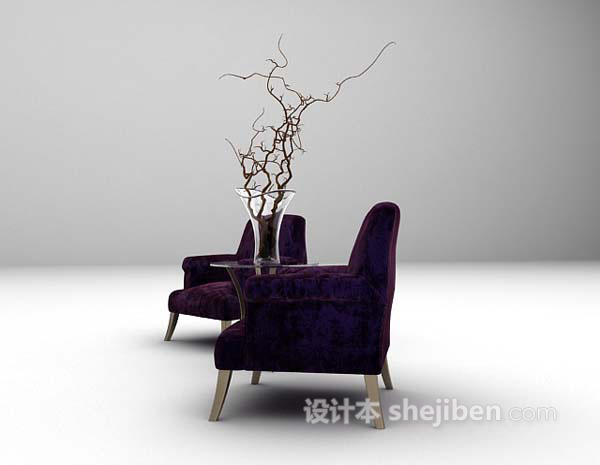 现代风格紫色布艺桌椅组合大全3d模型下载