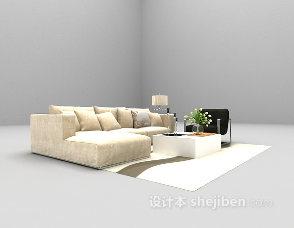 免费现代浅色沙发组合3d模型下载