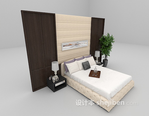 现代风格白色床具3d模型下载