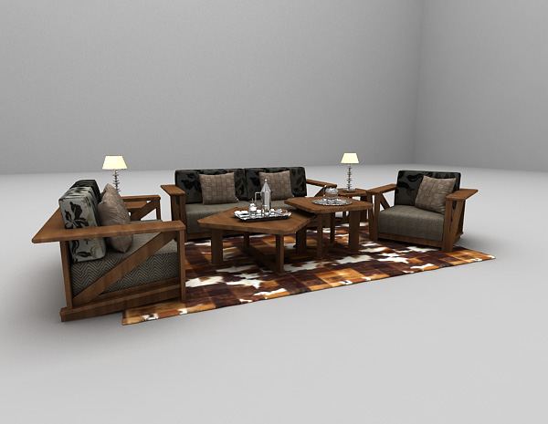 现代风格木质多人沙发3d模型下载