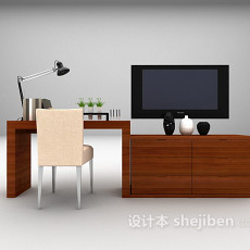 电视柜书桌组合3d模型下载