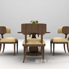 欧式棕色桌椅组合3d模型下载