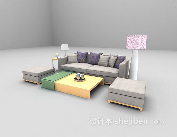 设计本现代木质沙发组合3d模型下载