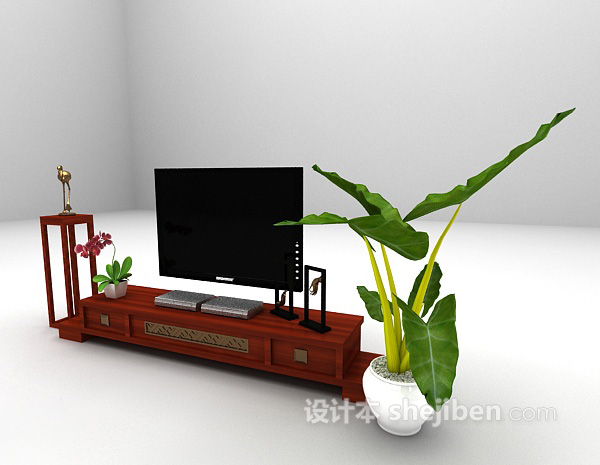 设计本中式木质电视柜3d模型下载