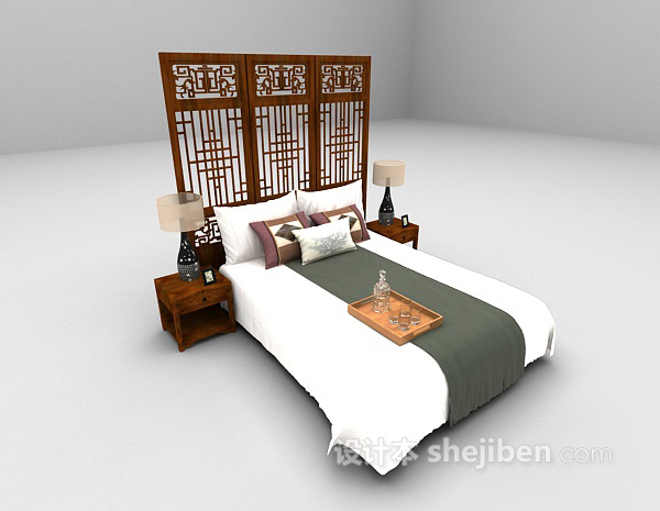 中式风格中式木质床推荐3d模型下载