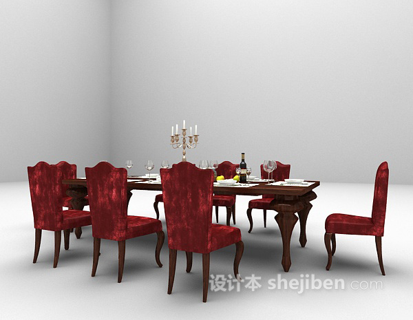 免费红色桌椅组合3d模型下载