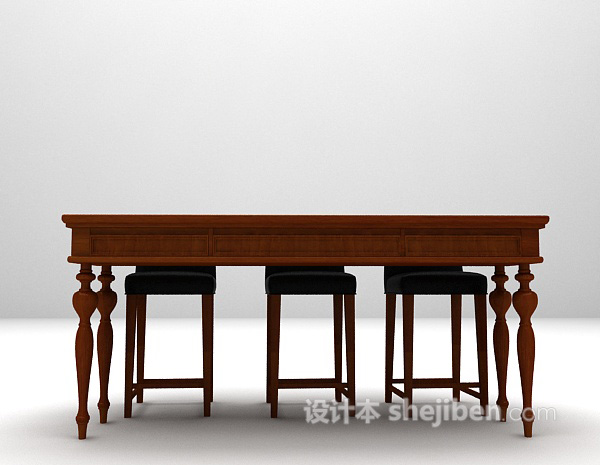 木质桌椅组合3d模型下载