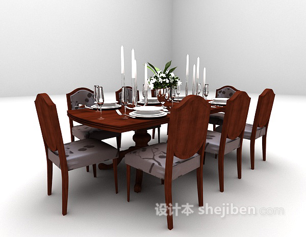 欧式风格木质餐桌免费3d模型下载