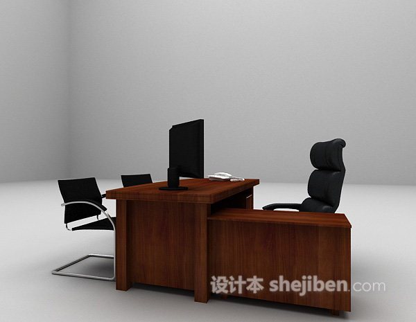 免费现代棕色办公桌欣赏3d模型下载