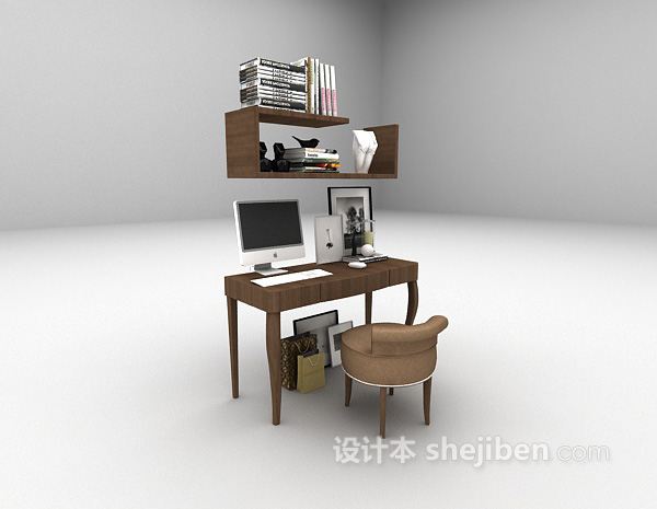 现代风格棕色书桌推荐3d模型下载