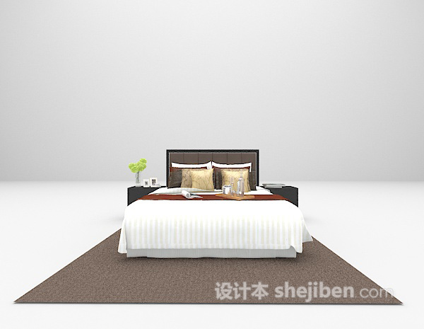 现代棕色床3d模型欣赏