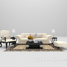 欧式白色组合沙发3d模型下载