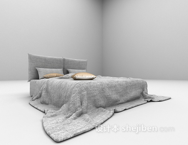现代风格灰色双人床3d模型下载