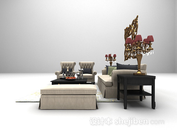 设计本欧式家庭沙发3d模型下载