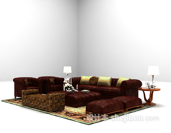 设计本皮质组合沙发3d模型下载