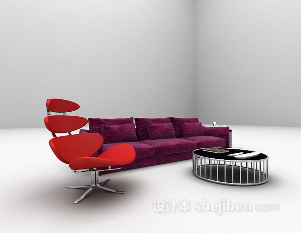 现代红色沙发3d模型下载