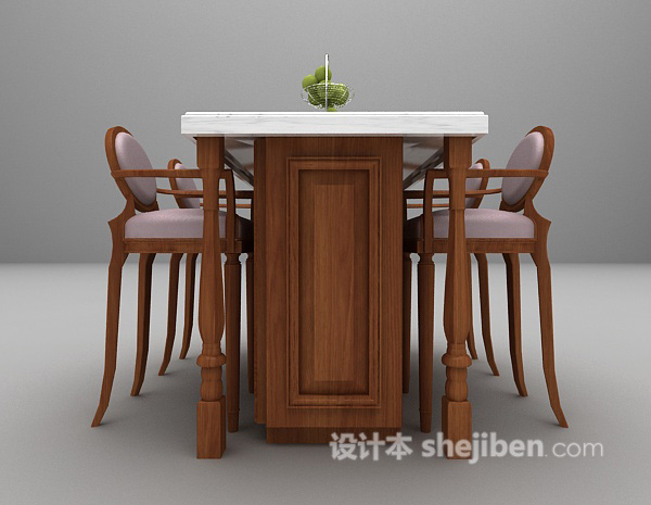 设计本白色欧式桌椅组合3d模型下载