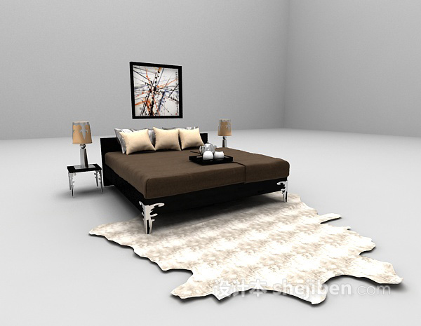 现代风格黑色木质床推荐3d模型下载