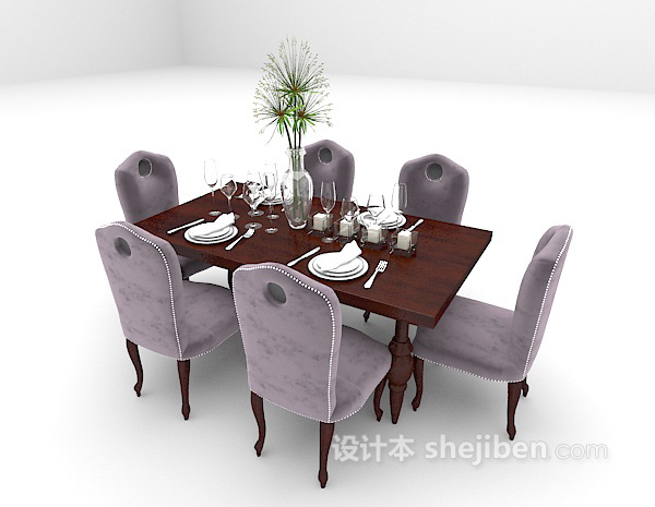 免费欧式古典餐桌椅组合3d模型下载