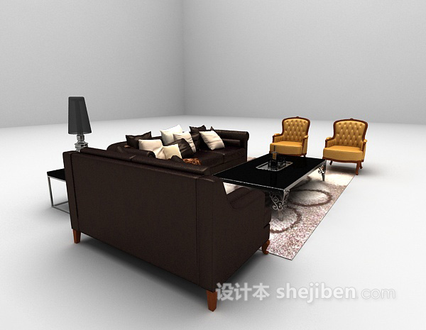 欧式风格欧式深色沙发组合大全3d模型下载