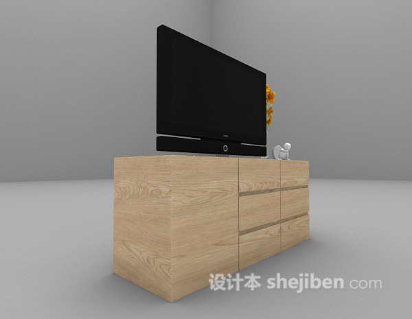 现代风格木色电视柜欣赏3d模型下载
