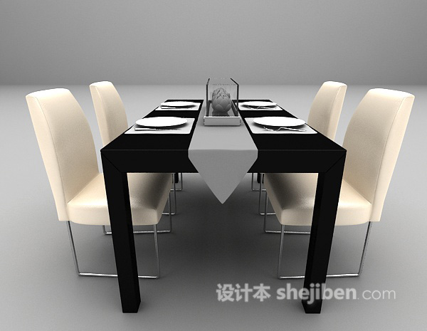 设计本现代四人餐桌3d模型下载