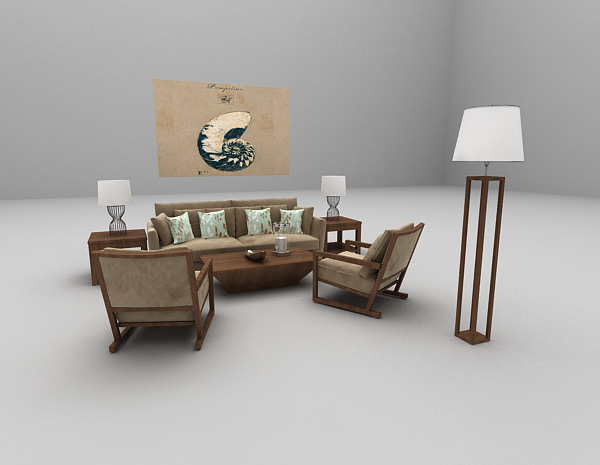 现代风格木质沙发组合3d模型下载