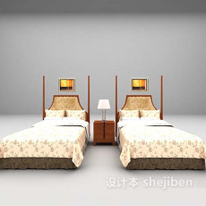 酒店单人床组合3d模型下载