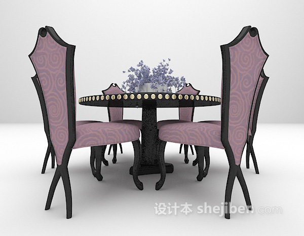 设计本紫色桌椅3d模型下载