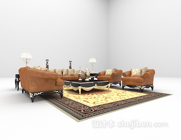 欧式风格皮质沙发组合3d模型下载