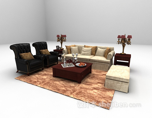 设计本欧式家庭沙发3d模型下载