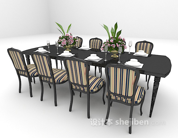 免费欧式长形餐桌3d模型下载
