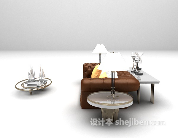 欧式风格多人皮质沙发3d模型下载