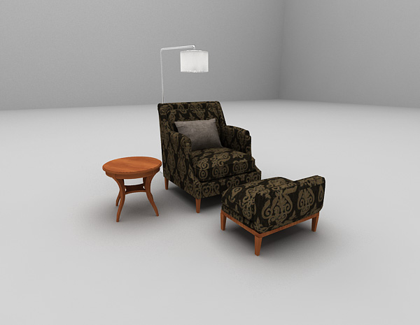 欧式风格欧式棕色花纹沙发3d模型下载