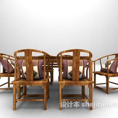 长形桌椅3d模型下载