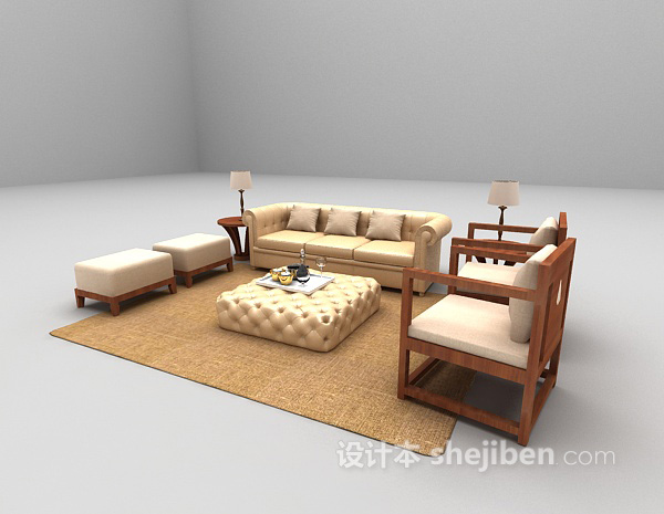设计本木质组合沙发3d模型下载