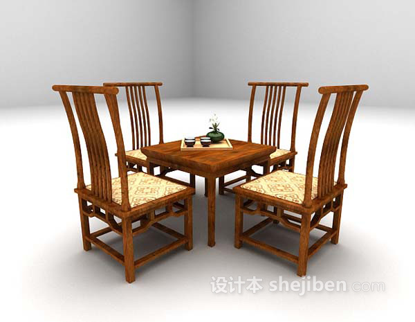 免费中式棕色桌椅组合3d模型下载