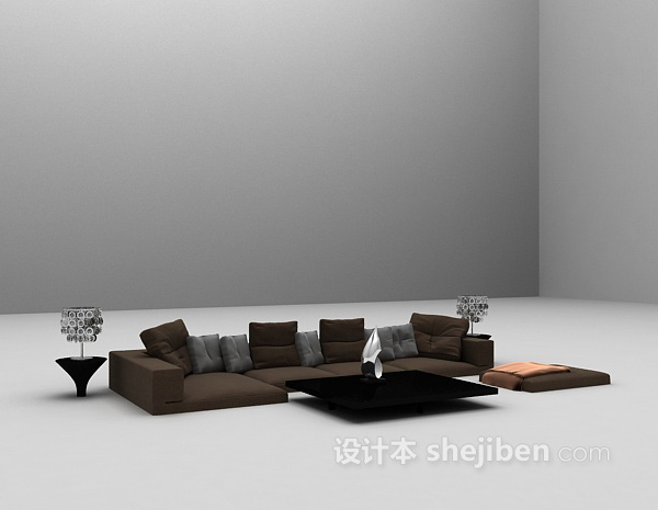 免费棕色矮沙发3d模型下载
