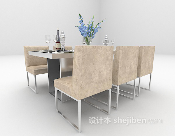 现代风格现代不锈钢餐桌组合3d模型下载