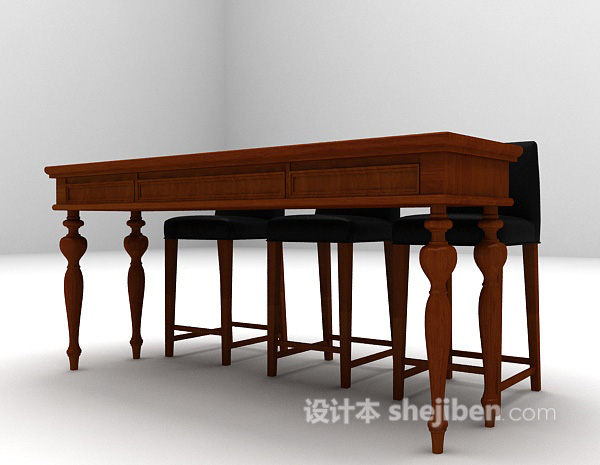 设计本木质桌椅组合3d模型下载
