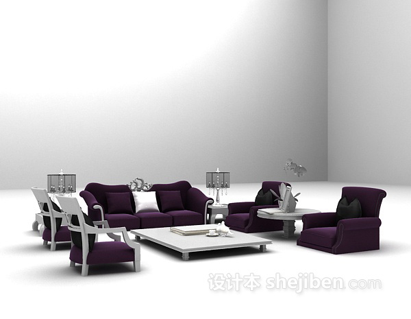 免费紫色欧式古典沙发3d模型下载