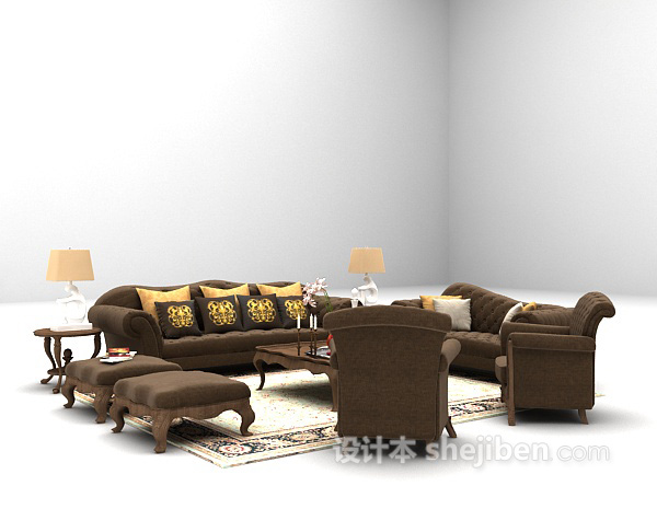 免费棕色布艺沙发3d模型下载