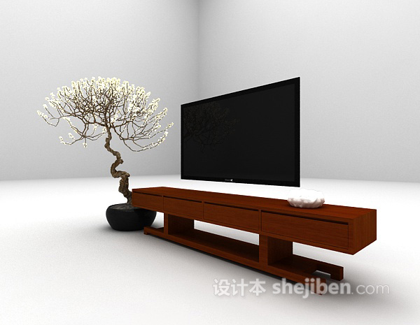 现代风格棕色电视柜max3d模型下载