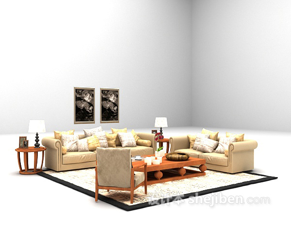 免费灰色沙发组合3d模型下载