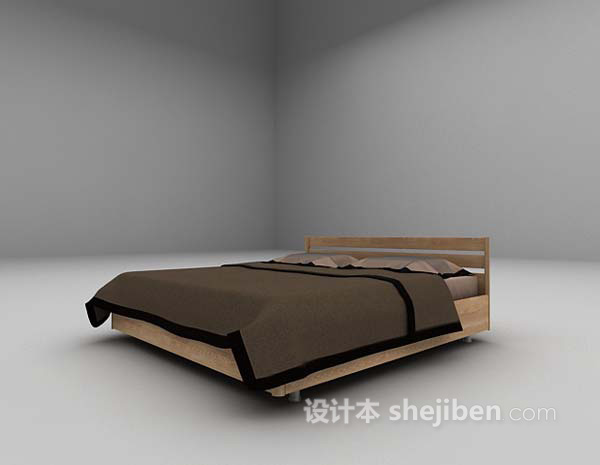 免费现代棕色双人床3d模型下载