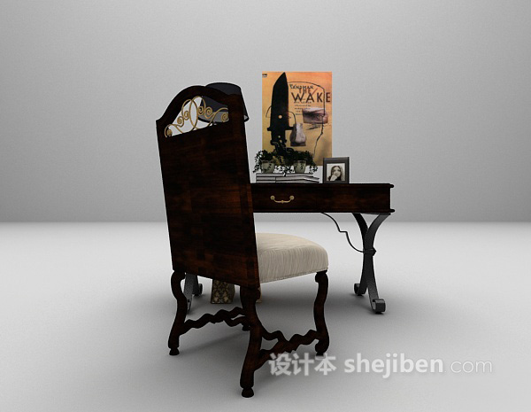 欧式古典书桌椅组合3d模型