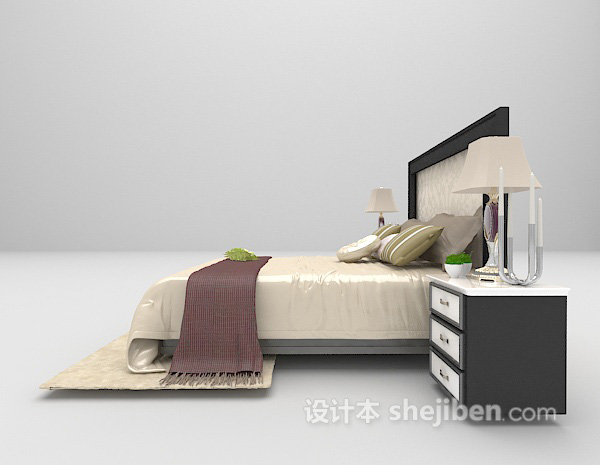 设计本木质双人床推荐3d模型下载
